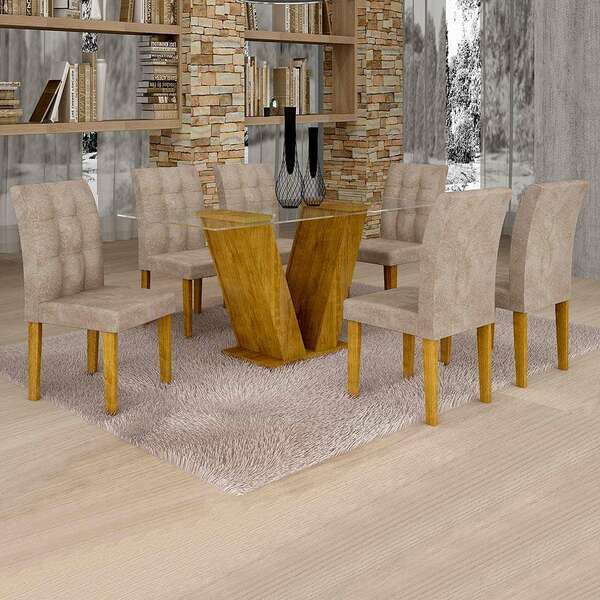 Conjunto De Mesa De Jantar Classic Com 6 Cadeiras Vitória Vel