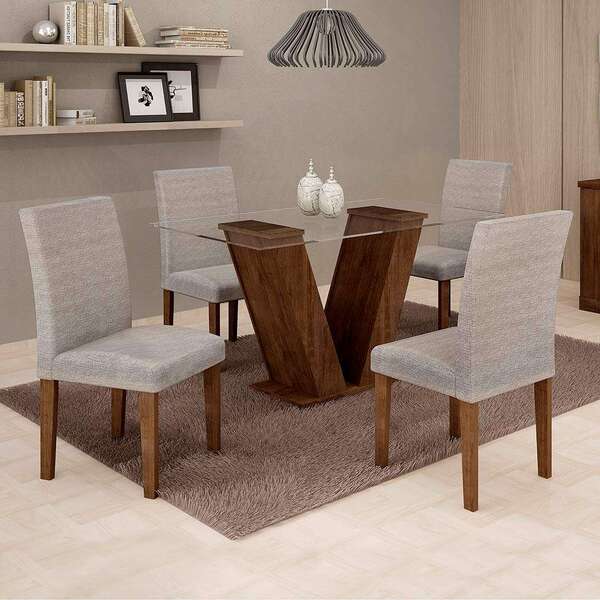 Conjunto De Mesa De Jantar Com 4 Cadeiras Classic Suede Choco