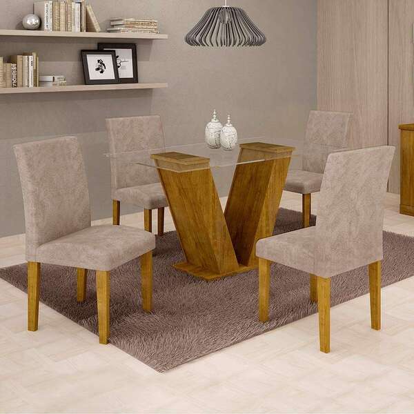 Conjunto De Mesa De Jantar Com 4 Cadeiras Classic Veludo Ypê