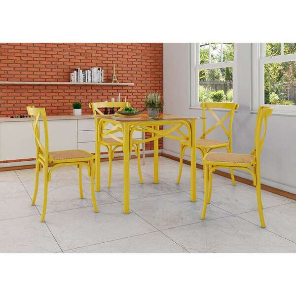 Conjunto De Mesa De Jantar Com 4 Cadeiras E Tampo De Vidro Ka