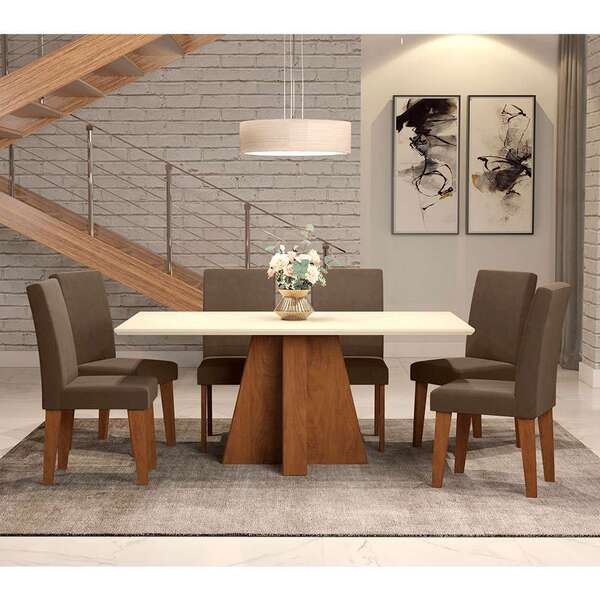 Conjunto De Mesa De Jantar Com 6 Cadeiras Estofadas Amanda Su