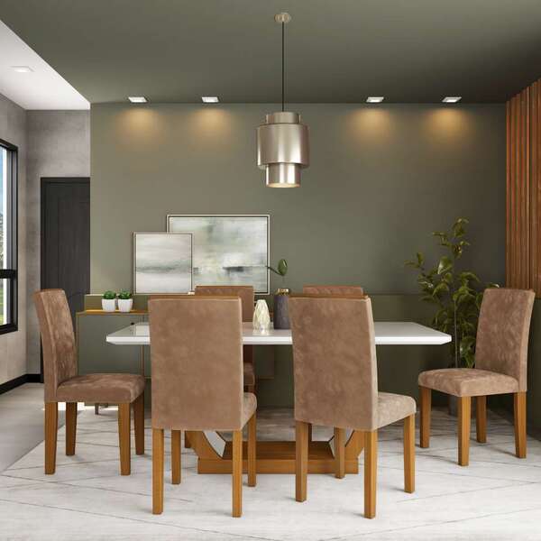 Conjunto De Mesa De Jantar Com 6 Cadeiras Estofadas Amélia An