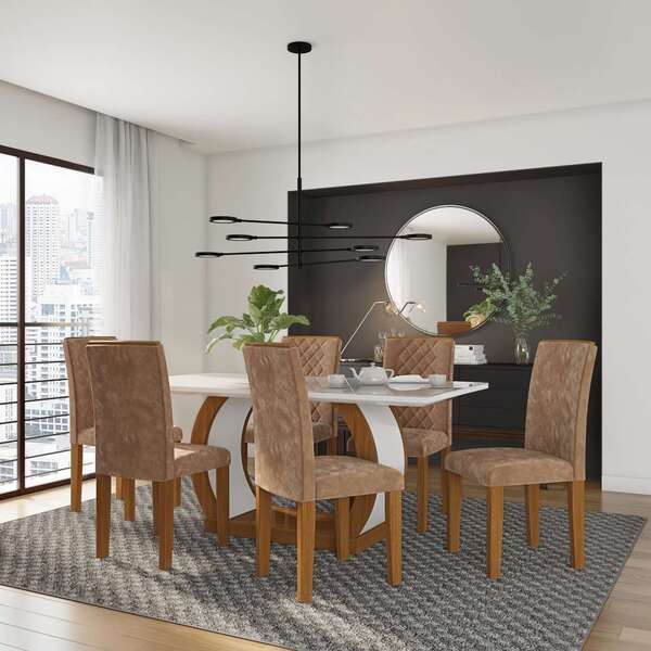 Conjunto De Mesa De Jantar Com 6 Cadeiras Estofadas Daisy Ani