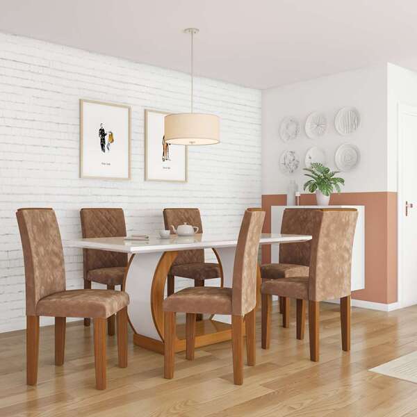 Conjunto De Mesa De Jantar Com 6 Cadeiras Estofadas Mia Anima