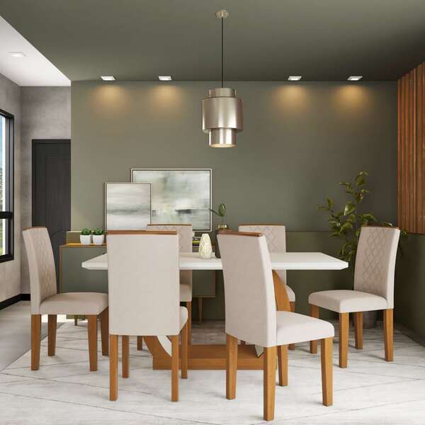 Conjunto De Mesa De Jantar Com 6 Cadeiras Estofadas Olívia I
