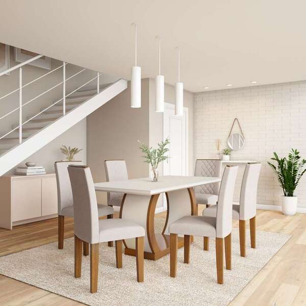 Conjunto De Mesa De Jantar Com 6 Cadeiras Estofadas Sienna I