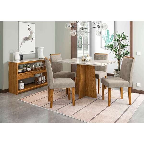 Conjunto De Mesa De Jantar Com Tampo De Vidro Ana E 4 Cadeira