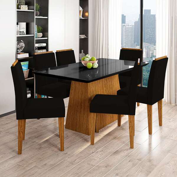 Conjunto De Mesa De Jantar Com Tampo De Vidro Bárbara E 6 Cad