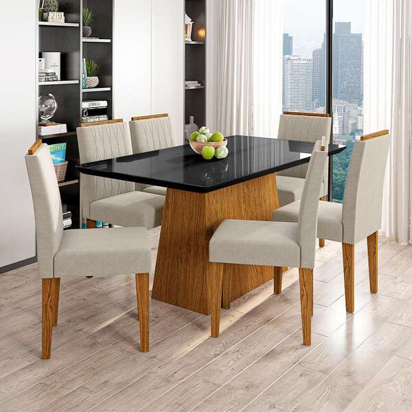 Conjunto De Mesa De Jantar Com Tampo De Vidro Bárbara E 6 Cad