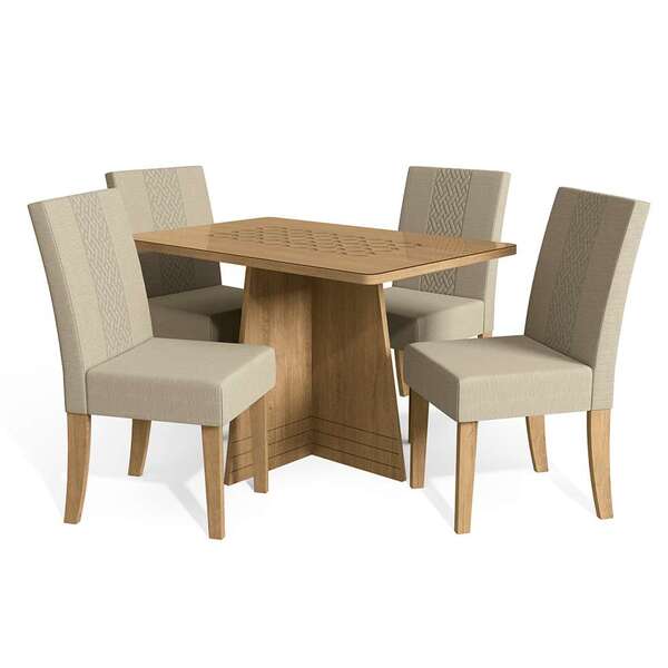 Conjunto De Mesa De Jantar Com Tampo De Vidro E 4 Cadeiras Ar