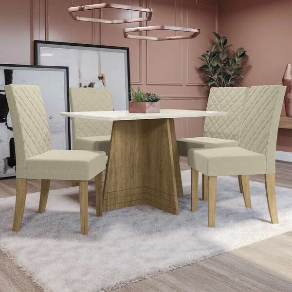 Conjunto De Mesa De Jantar Com Tampo De Vidro E 4 Cadeiras Ba