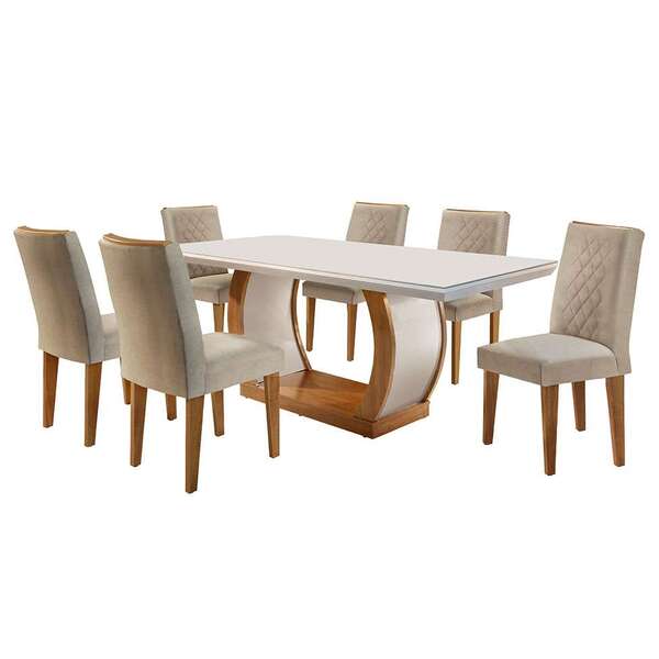 Conjunto De Mesa De Jantar Com Tampo De Vidro E 6 Cadeiras Ma