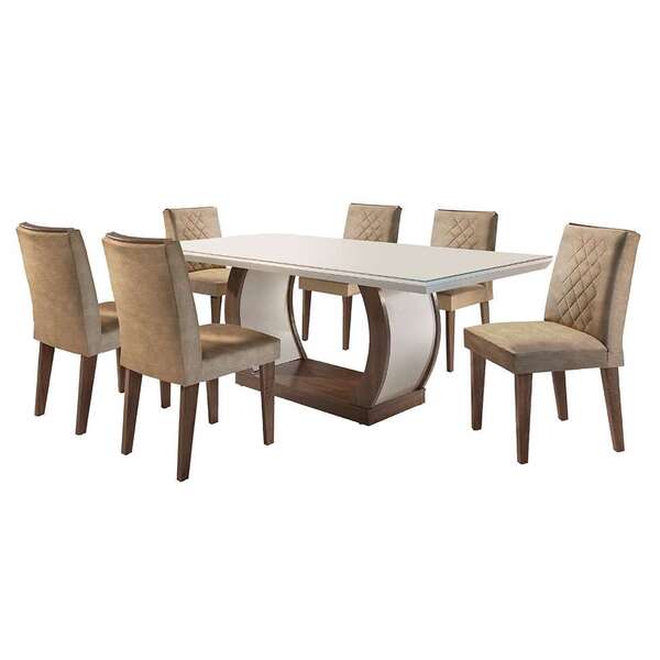 Conjunto De Mesa De Jantar Com Tampo De Vidro E 6 Cadeiras Ma