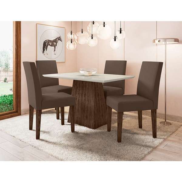 Conjunto De Mesa De Jantar Com Tampo De Vidro Jasmin E 4 Cade