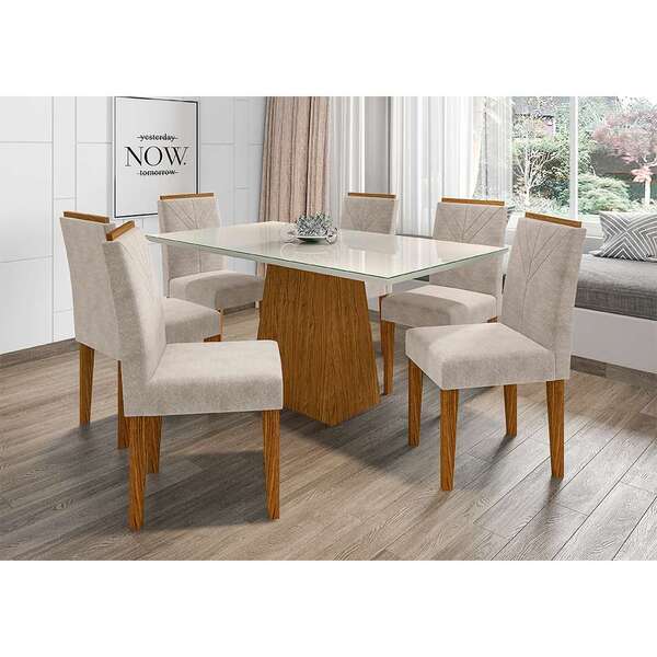 Conjunto De Mesa De Jantar Com Tampo De Vidro Jasmin E 6 Cade