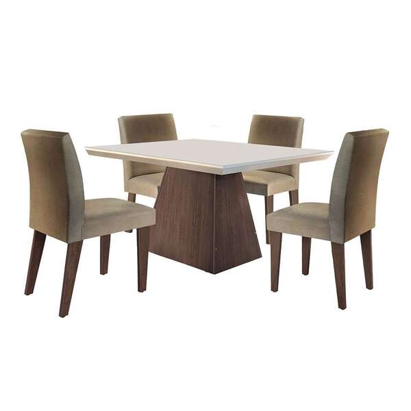 Conjunto De Mesa De Jantar Com Tampo De Vidro Luna E 4 Cadeir