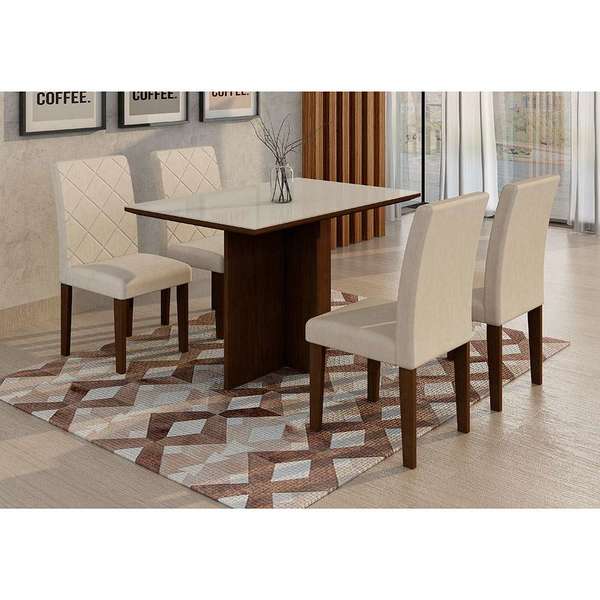Conjunto De Mesa De Jantar Com Vidro E 4 Cadeiras Ane I Velud