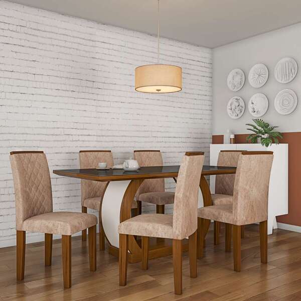 Conjunto De Mesa De Jantar Com Vidro E 6 Cadeiras Daisy Ii Su