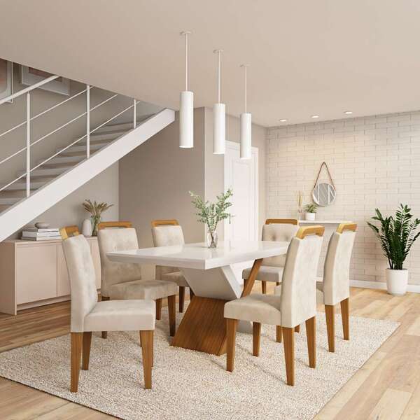 Conjunto De Mesa De Jantar Com Vidro E  6 Cadeiras Cecília Ve