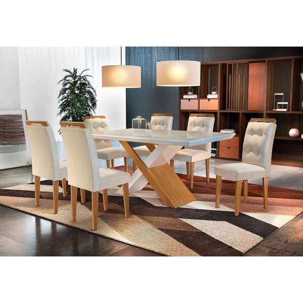 Conjunto De Mesa De Jantar Com Vidro E  6 Cadeiras Imperatriz