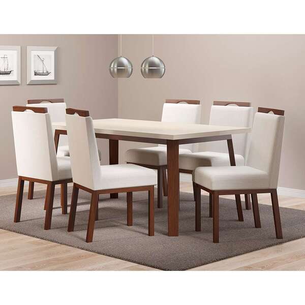 Conjunto De Mesa De Jantar Croácia Com 6 Cadeiras Linho Off W