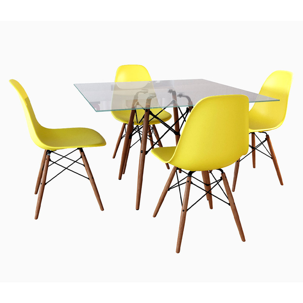 Conjunto De Mesa De Jantar Eames Eiffel Quadrada 90cm Tampo D