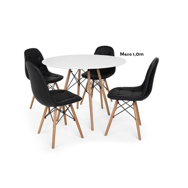 Conjunto De Mesa De Jantar Eames Eiffel Redonda 100cm Tampo D