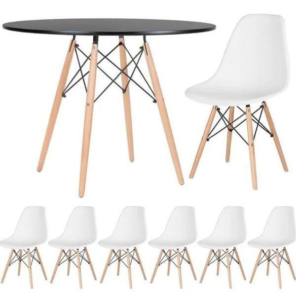 Conjunto De Mesa De Jantar Eames Eiffel Redonda 120cm Tampo D