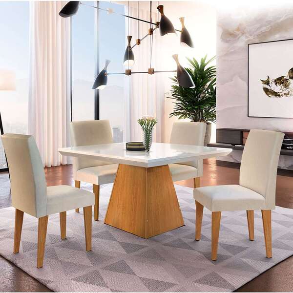 Conjunto De Mesa De Jantar Luna Com 4 Cadeiras Estofadas Gréc