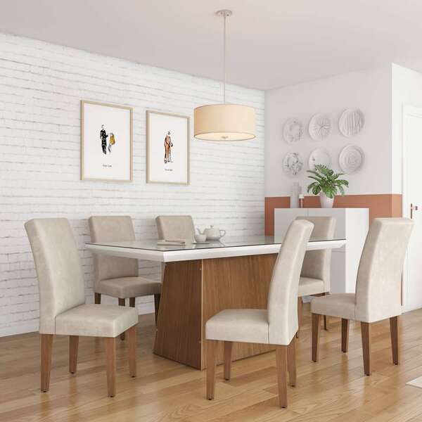 Conjunto De Mesa De Jantar Rebecca I Com Vidro E 6 Cadeiras G