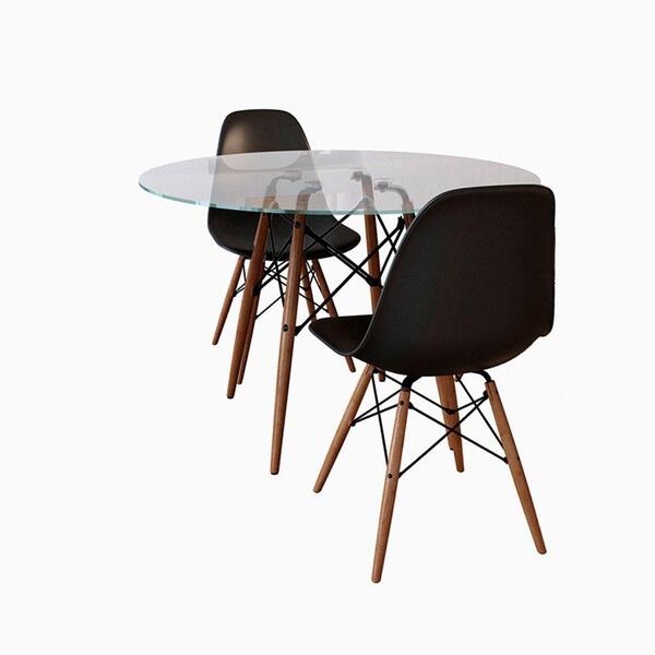 Conjunto De Mesa De Jantar Redonda 90cm Tampo De Vidro Com 2