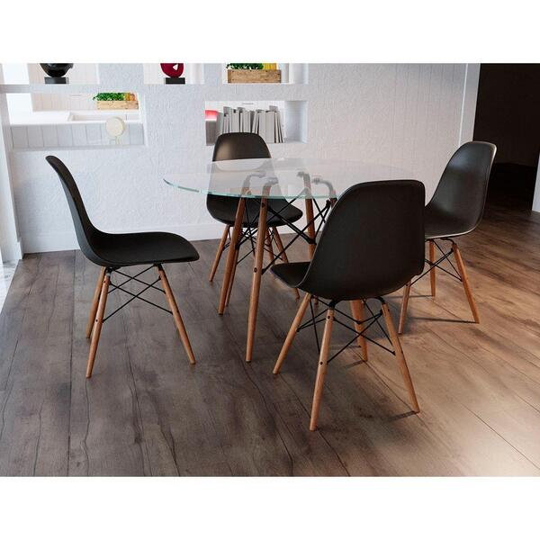 Conjunto De Mesa De Jantar Redonda 90cm Tampo De Vidro Com 4