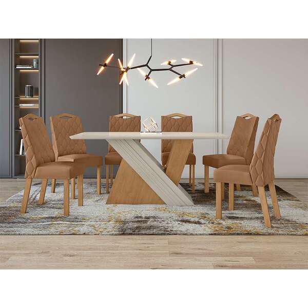 Conjunto De Mesa De Jantar Retangular Com Tampo De Vidro Off