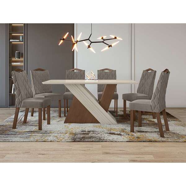 Conjunto De Mesa De Jantar Retangular Com Tampo De Vidro Off