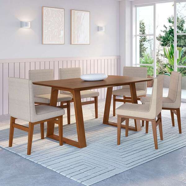 Conjunto De Mesa De Jantar Retangular Com Tampo Madeira Carte