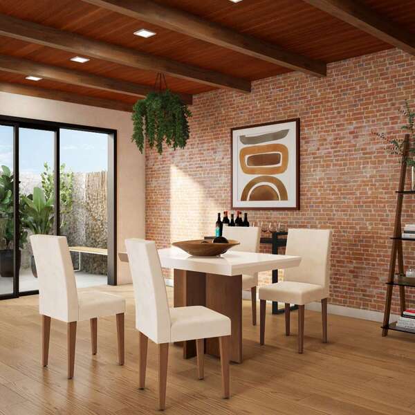 Conjunto De Mesa De Jantar Texas Ii Com Tampo De Vidro Off Wh