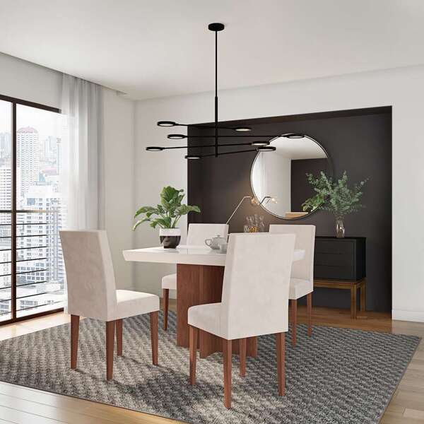 Conjunto De Mesa De Jantar Vegas I Com Tampo De Vidro Off Whi