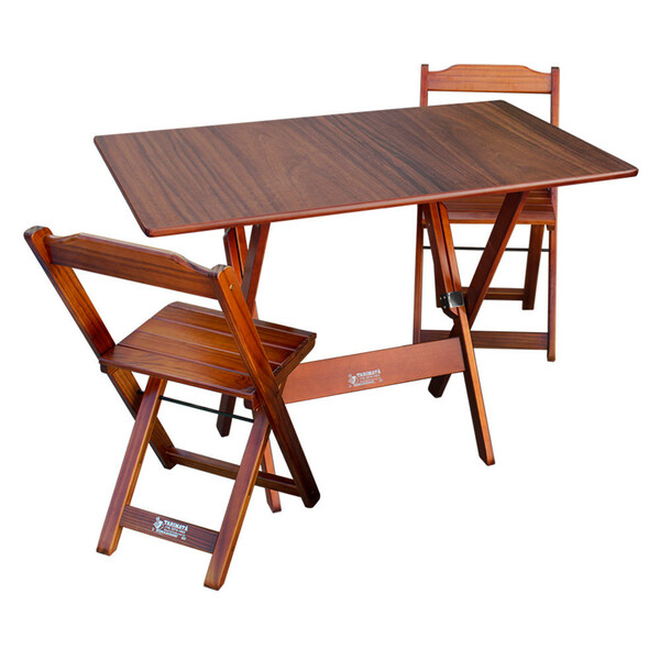 Conjunto De Mesa Dobrável Madeira 110x70 Com 2 Cadeiras Imbui