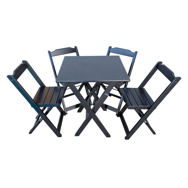 Conjunto De Mesa Dobrável Madeira 70x70 Com 4 Cadeiras Preto