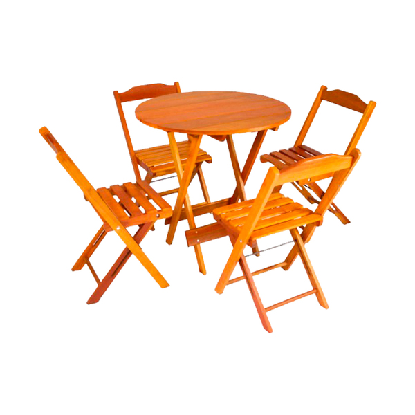 Conjunto De Mesa Dobrável Redonda 0,78m 4 Cadeiras Madeira Ma