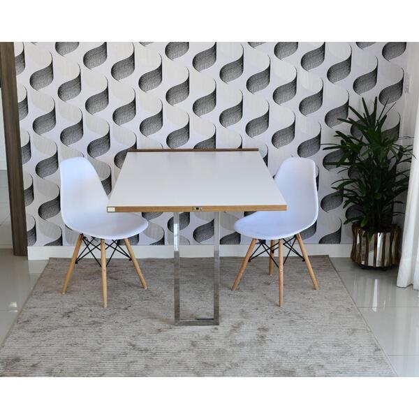 Conjunto De Mesa Dobrável Retrátil 1,40 Branco/noronha Inox +