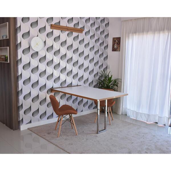 Conjunto De Mesa Dobrável Retrátil 1,40 Branco/noronha Inox +