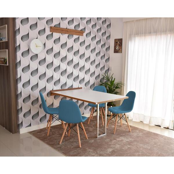 Conjunto De Mesa Dobrável Retrátil 1,40 Branco/noronha Inox +