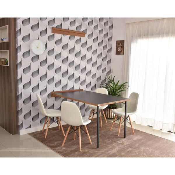 Conjunto De Mesa Dobrável Retrátil 1,40 Preto/noronha + 4 Cad