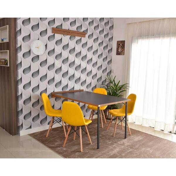 Conjunto De Mesa Dobrável Retrátil 1,40 Preto/noronha + 4 Cad