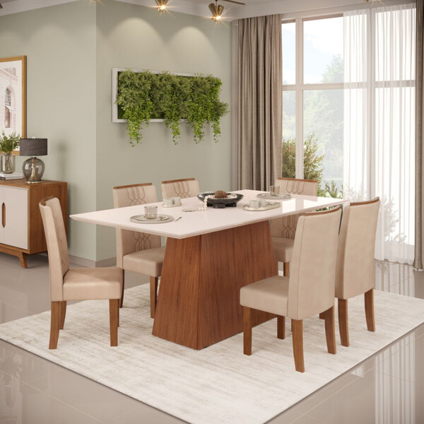 Conjunto De Mesa Dulce Dj 1,80x0,90 Com 6 Cadeiras Zoe