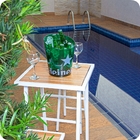 Conjunto De Mesa E 2 Bancos Branco Para Área Externa Jardim