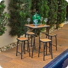 Conjunto De Mesa E 4 Bancos P/ Varanda Pequena Madeira E Aço