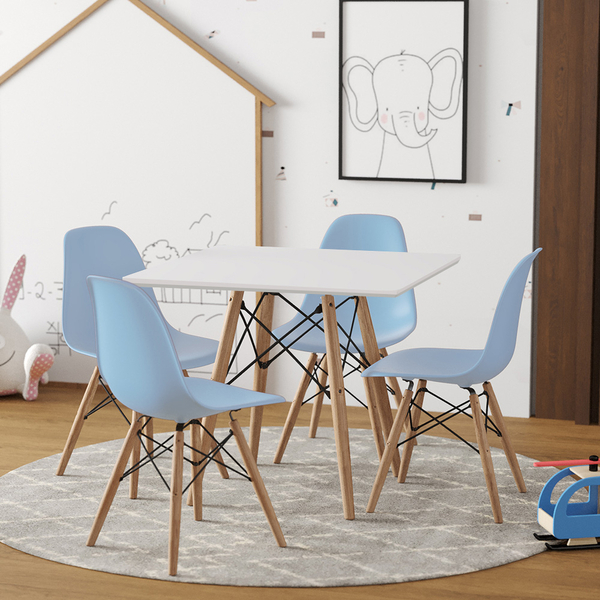 Conjunto De Mesa Eames Eiffel Madeira Infantil 68cm Quadrado