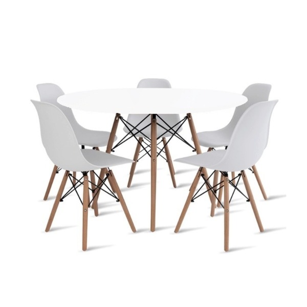 Conjunto De Mesa Eames Eiffel Redonda 120cm Branco + 5 Cadeir